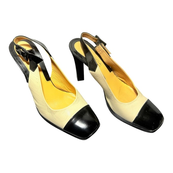 Via Spiga Shoes - VIA SPIGA Vintage Black and Cream Leather Slingback Heels